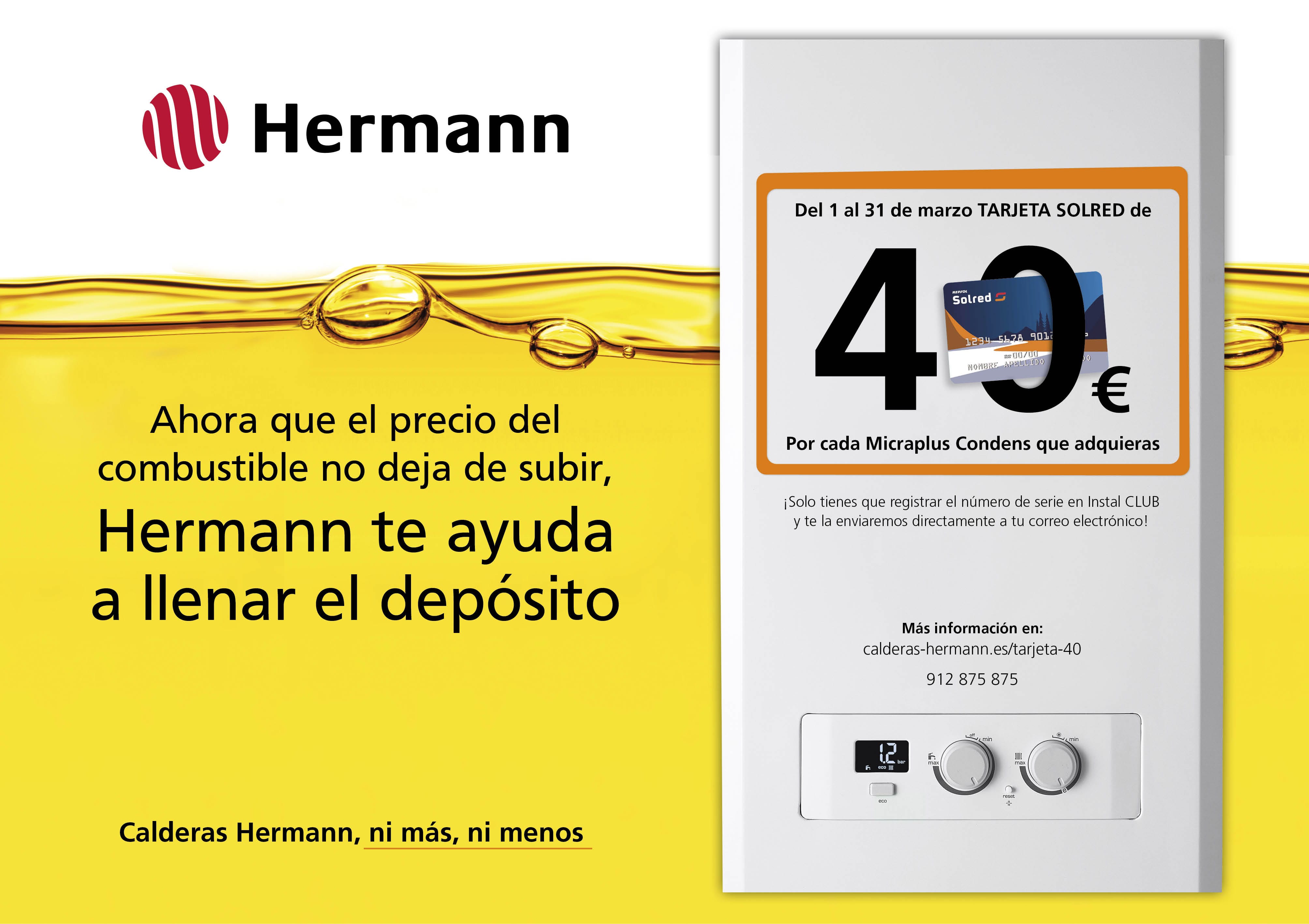 ¡Consigue una tarjeta SOLRED de 40€ con la compra de tus Calderas Hermann!